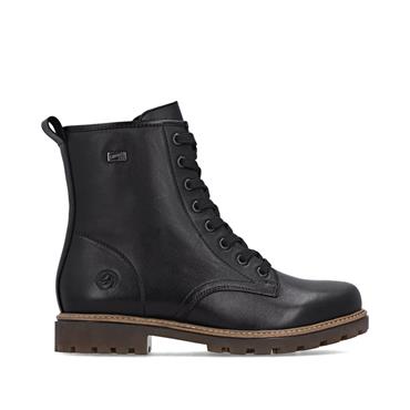 Remonte Laced Gum Sole Biker Boot - Black Leather